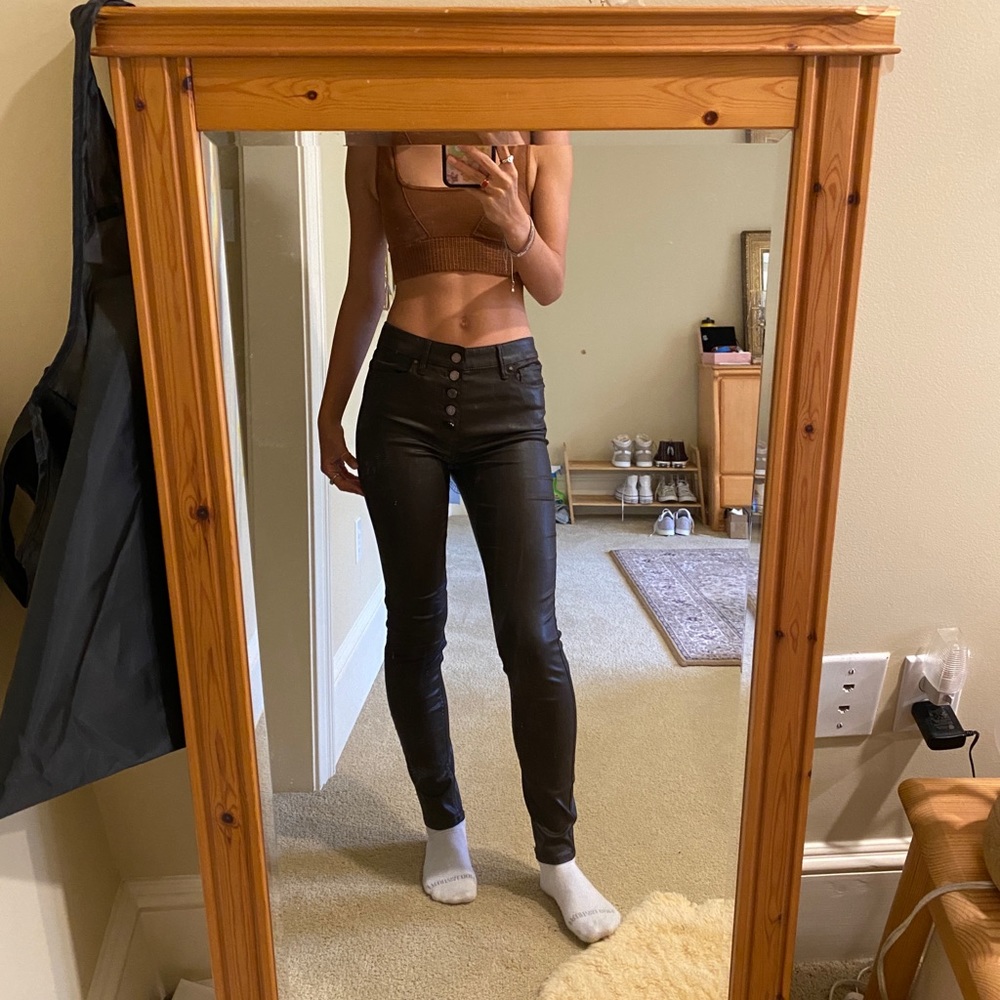 brown leather skinny jeans